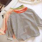 Boys and Girls T-shirt Long Sleeved Children's Base Shirt Spring and Autumn Pure Cotton Casual Versatile Striped Baby Top
