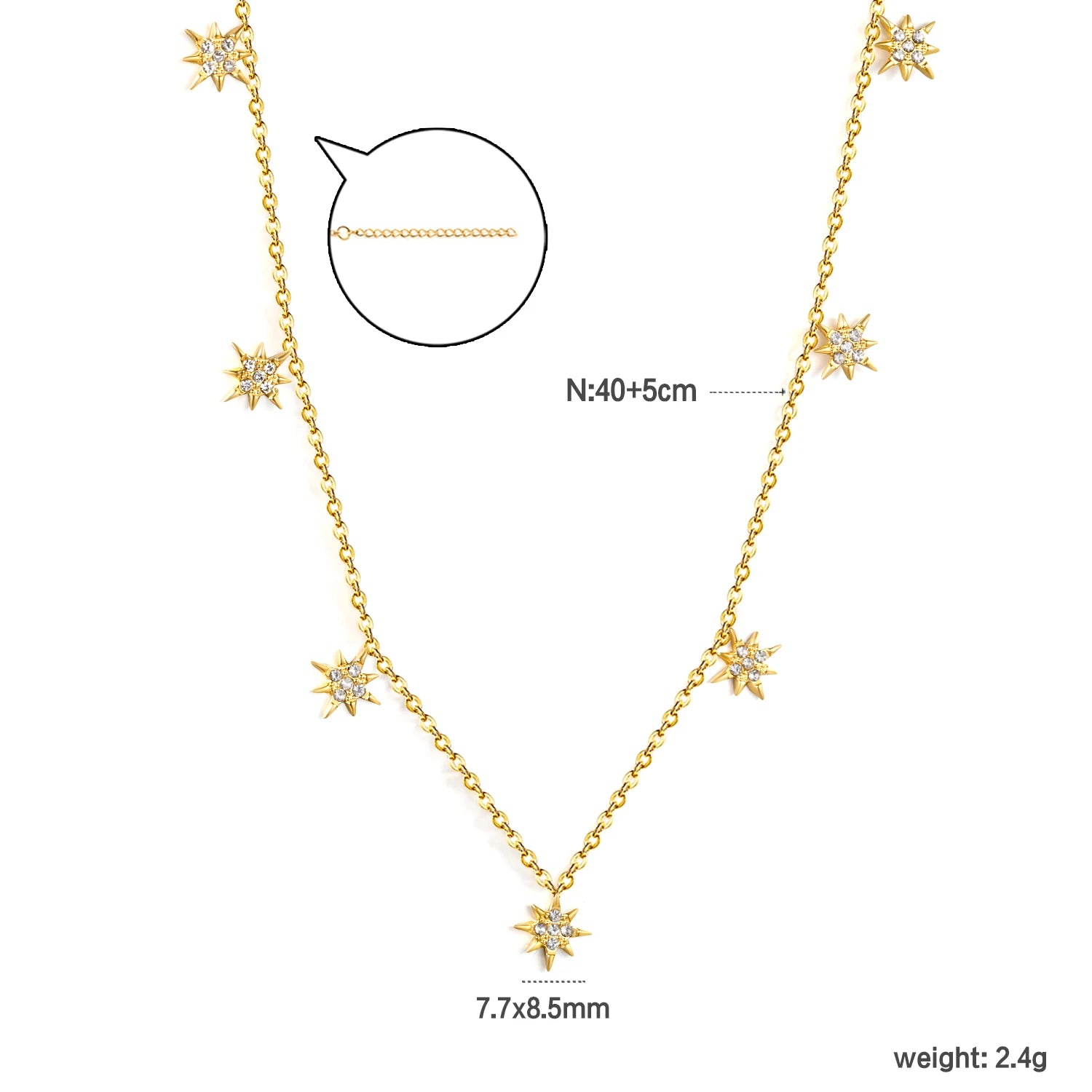 LUXUKISSKIDS Trendy Korean 5 Stars Charms Clavicle Choker Steel Fairy Woman Eight-Pointed Star with Shiny Zirconia Neck Collier