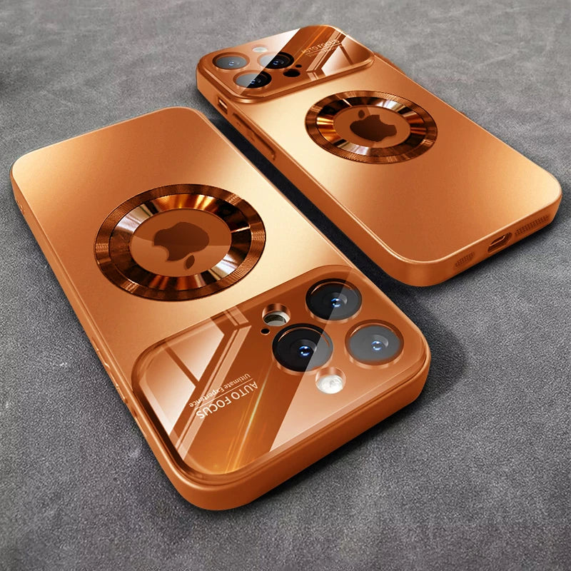 Luxury Glass Camera For Magesafe Magnetic Wireless Charge Case For iPhone 11 12 13 14 15 16 17 Pro Max Air Plus Shockproof Cover