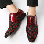 Elegant Red Men's Casual Leather Shoes Pointed-Toe Lace-up Men's Dress Shoes Comfortable Formal Shoes zapatos de vestir hombre