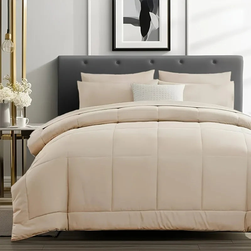 chadly 5/7pcs Quilts Luxurious Checkered Comforter, Soft Microfiber, Breathable, Easy Care for All Seasons, Bedding Set