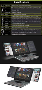 RAM 16G ROM 128G-1TB 16inch+10.5" +10.5" Three Screen Syncretism i5-1235U ultra Slim Aluminum Mechanical Backlit Keyboard LAPTOP