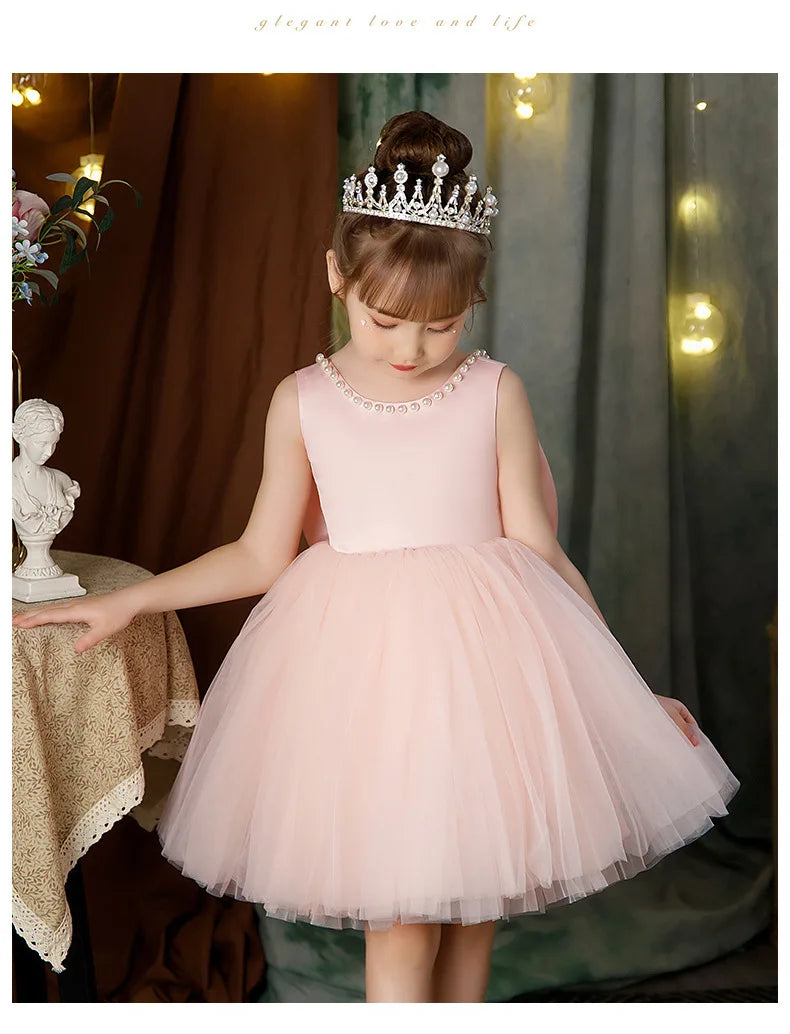 2-10 Years Girls Princess Dress Summer Tulle Big Bow Girls Wedding Dress Piano Performance Costume Host Costume New Kids Clothes