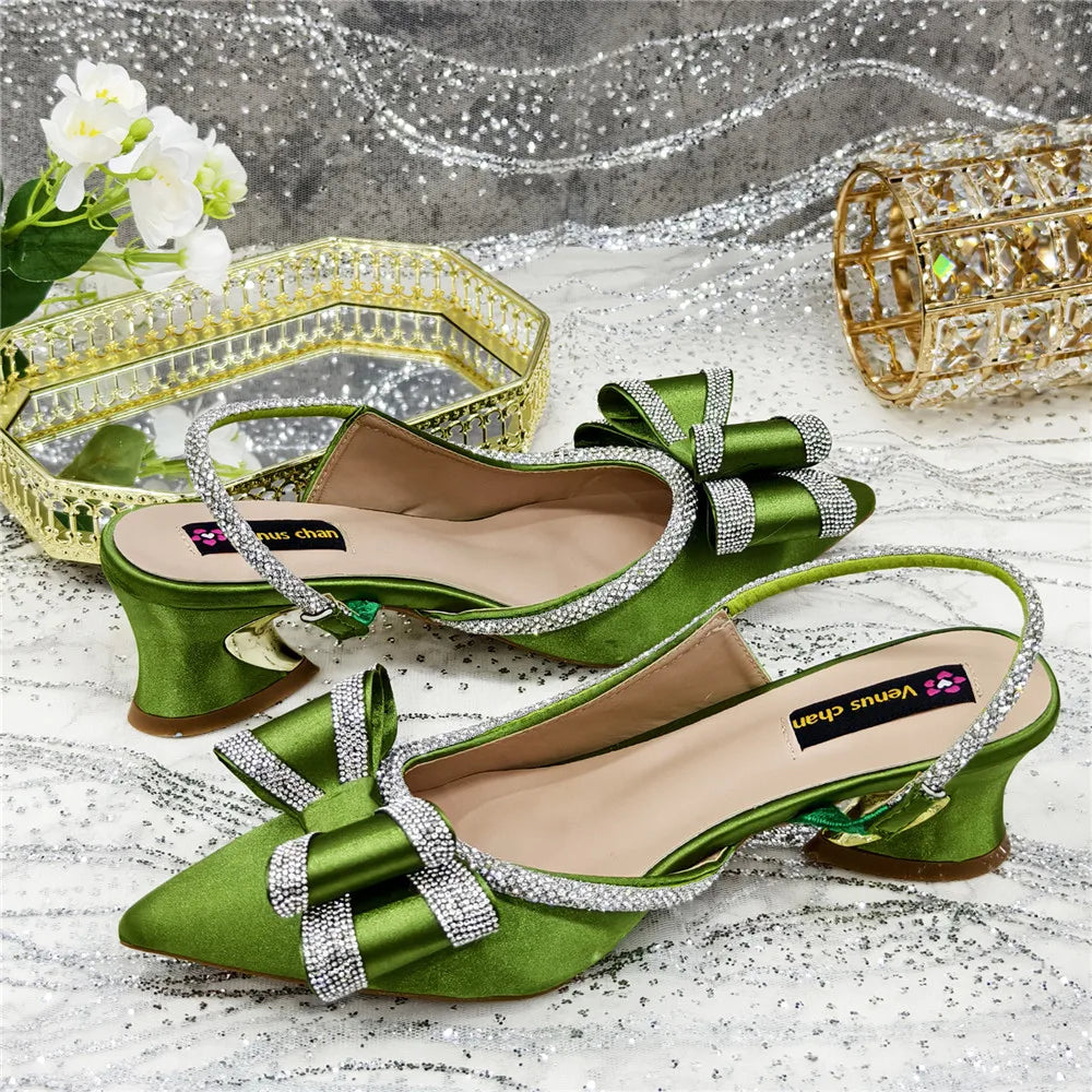 New Arrival Elegant African Party High-heeled Shoes Chain Decoration Trendy Women's Sandals Nigerian Women Wedding Pumps