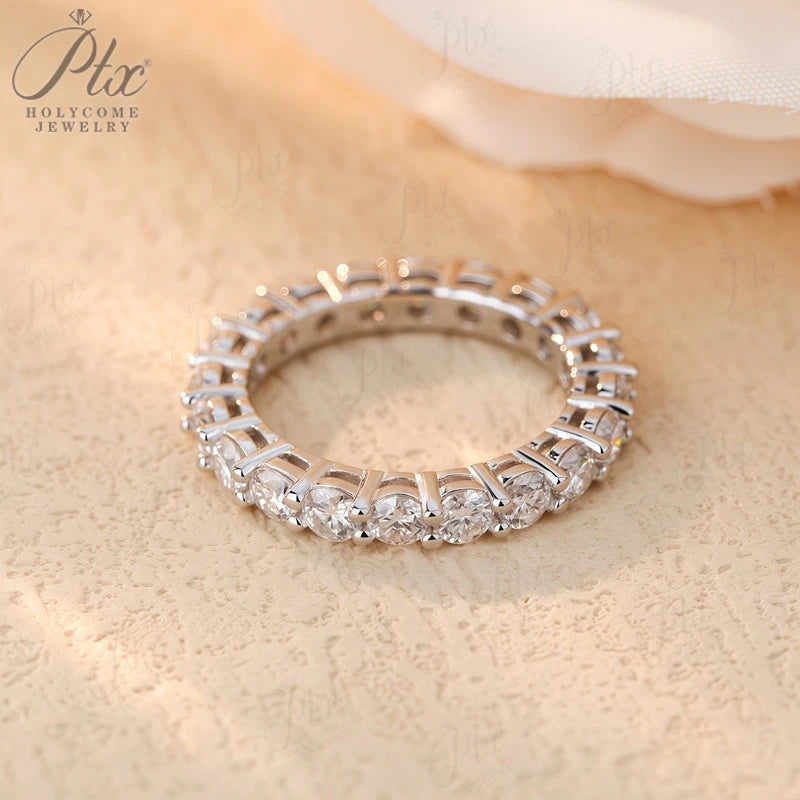 14K 18K Gold Plated Ring S925 Silver Pave Ring White Moissanite Ring Round Brilliant Cut Party Wedding Engagement Jewelry Gift