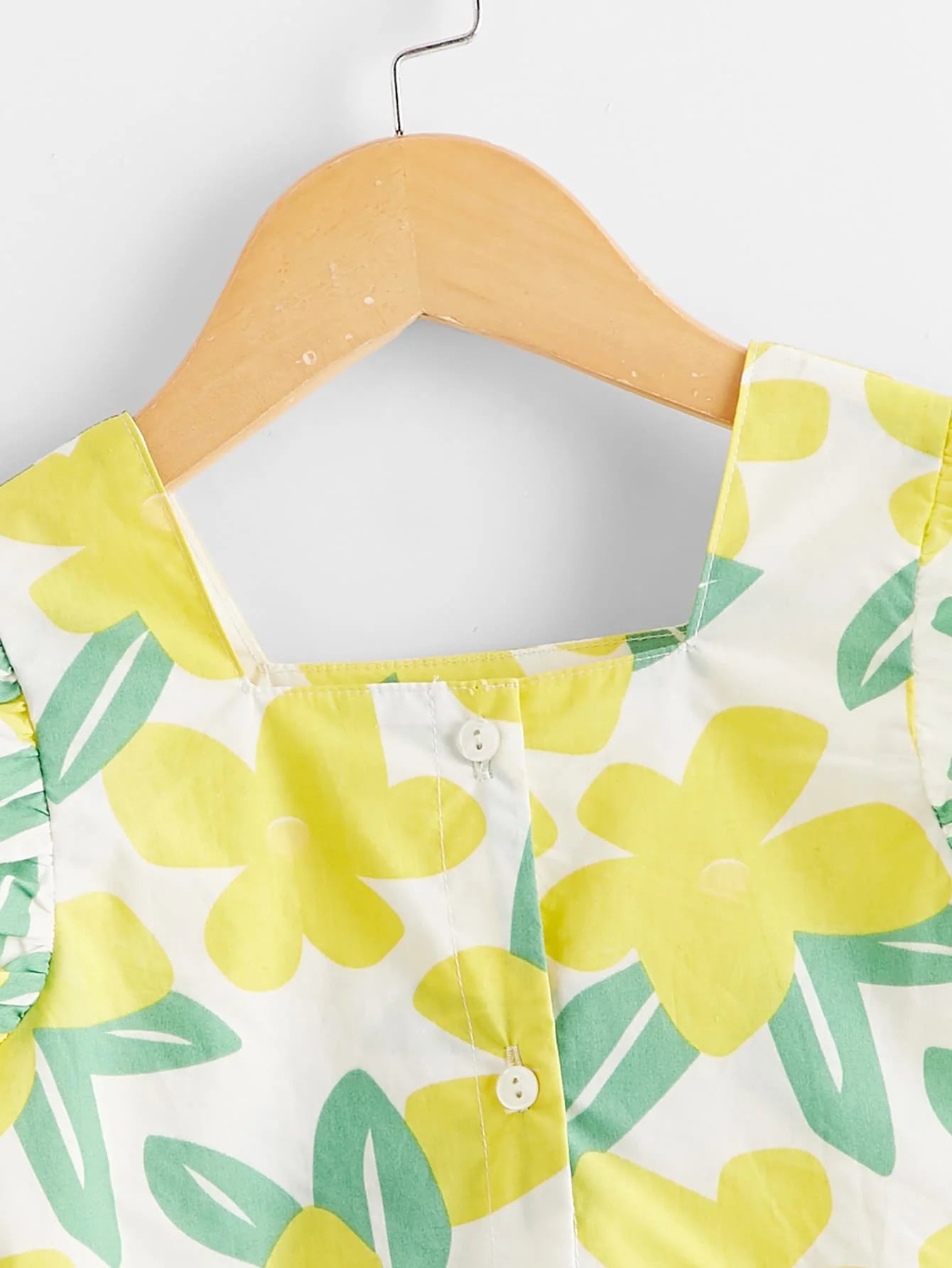 Vibrant Lemon Yellow Girl Short Sleeve Dress - Fresh Floral Pattern with Comfortable Cut
