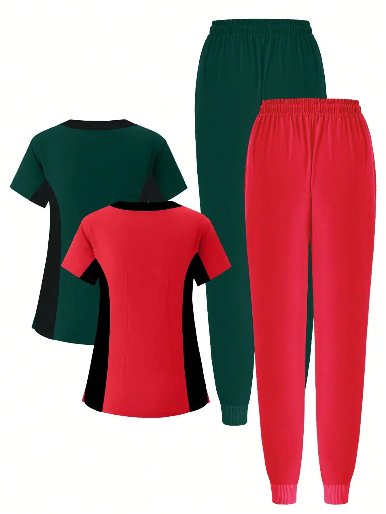 (4-piece Set)Scrubs Uniform Women's Jogging Brushed Elastic Sport Nurse Medical Uniform Scrub Top Work Suit Breathable Scrub Set