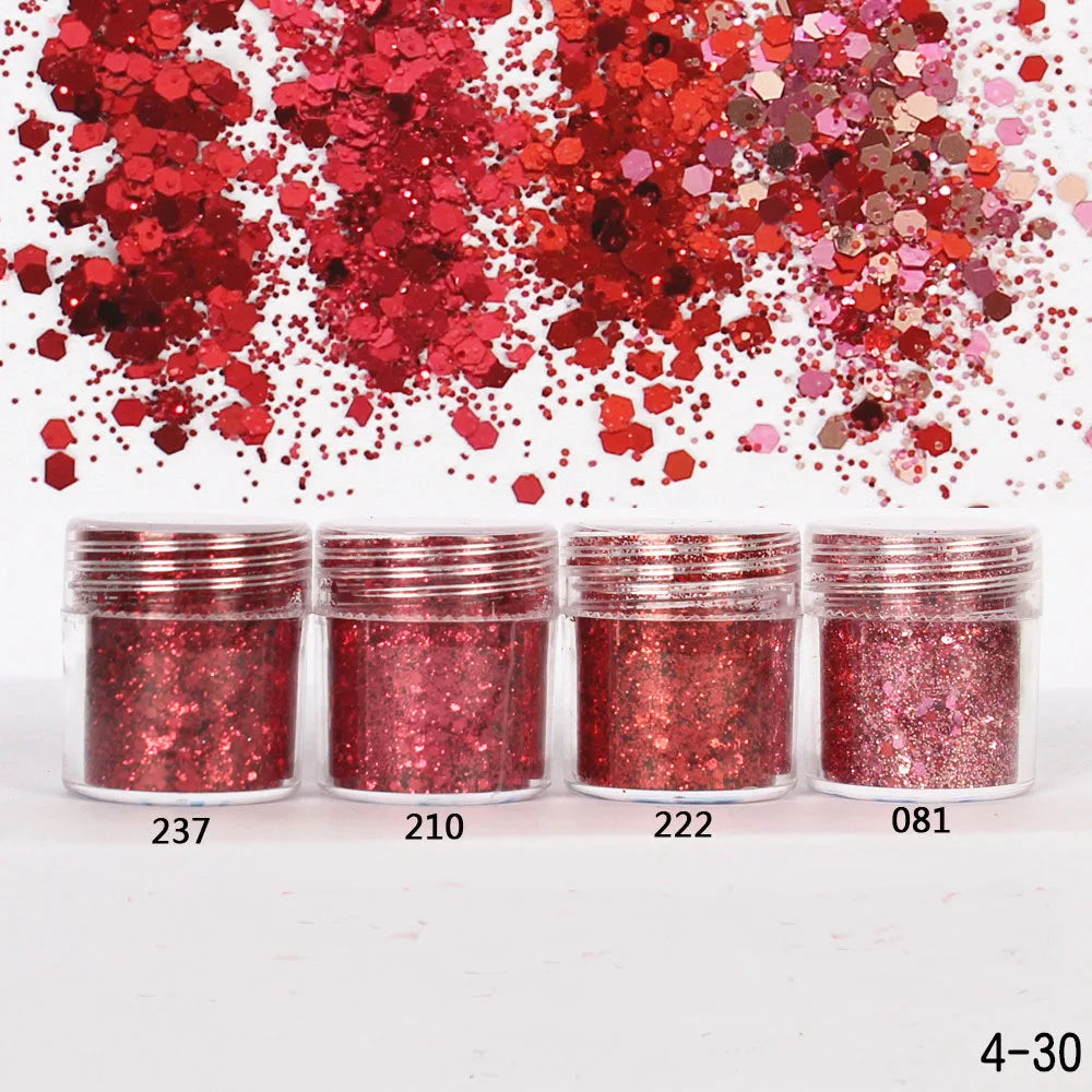 Holographic Glitter set 4 different shines Nail Sequins 10 grams each jar Holographic Cosmetic Festival Chunky Glitters Sequins