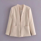 KONDALA Office Lady Beige Women Suits Long Sleeve V Neck Oversized Blazer+High Waist Wide Leg Pants Fashion 2025 Vintage Sets