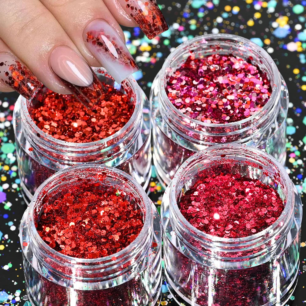 Holographic Glitter set 4 different shines Nail Sequins 10 grams each jar Holographic Cosmetic Festival Chunky Glitters Sequins