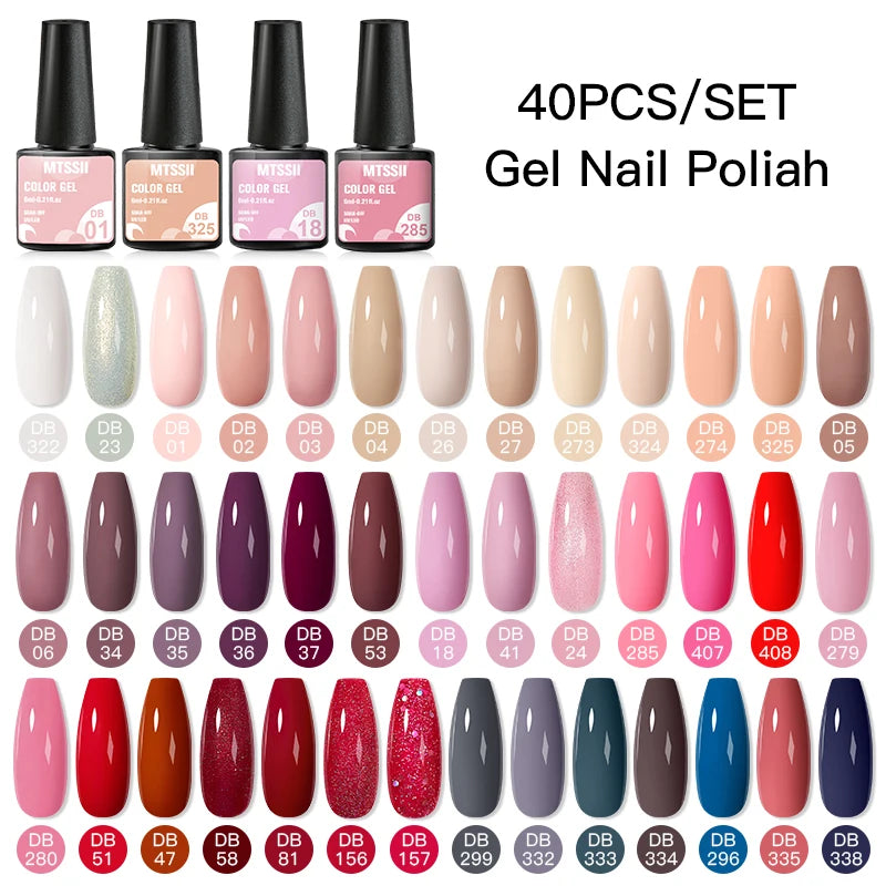 Mtssii 20/40/60Pcs Nail Gel Polish Set Kit Nude Pink Glitter Nail Art UV Gel Manicure Set Vernis Semi Permanent Base Top Coat
