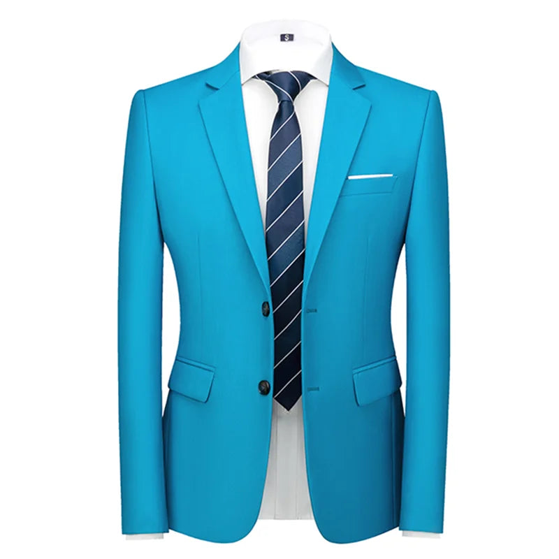 New Men Pure Color Formal Business Social Office Suit Slim Fit Jacket Male Wedding Dance Party Tuxedo Dress Simple Blazers Homme