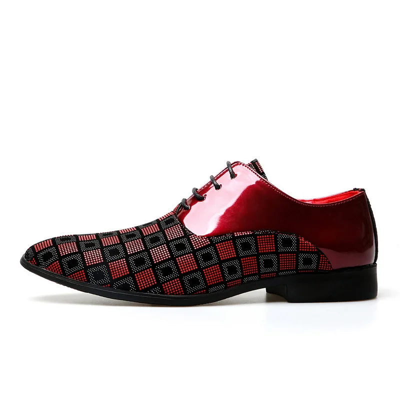 Elegant Red Men's Casual Leather Shoes Pointed-Toe Lace-up Men's Dress Shoes Comfortable Formal Shoes zapatos de vestir hombre