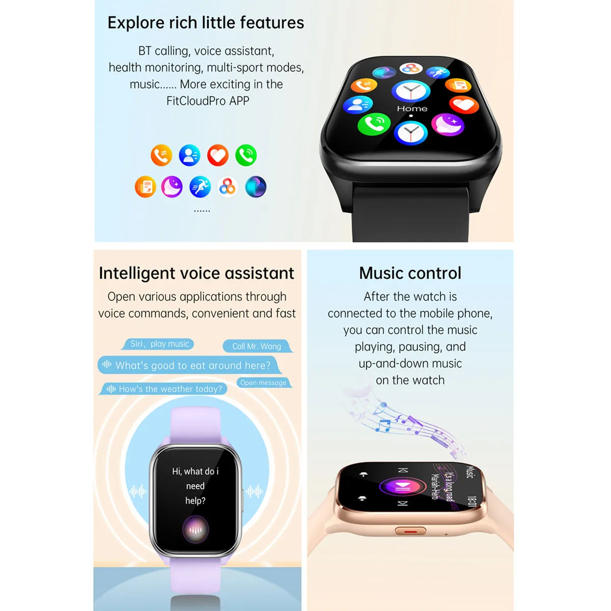 Smart Watch Hebrew Language 1.85inch Full Touch Screen Make/Answer Phone Calls Notification Reminder Smartwatch For Android IOS