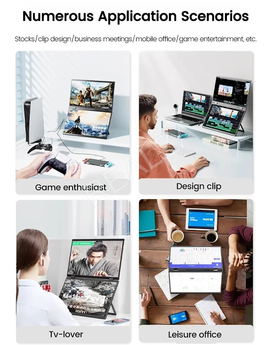 16 Inch 2.5K Dual Screen Portable Monitor 2560*1600P 16:10 100%sRGB With 360° Flip External Screen For PC Laptop Mac Phone PS4/5