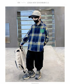 Children New Fashion Blue Plaid Shirt for Boy Casual Blouse Kids Cotton Top Spring Long Sleeve Baby Boy Clothes Outfit Age 5-14Y