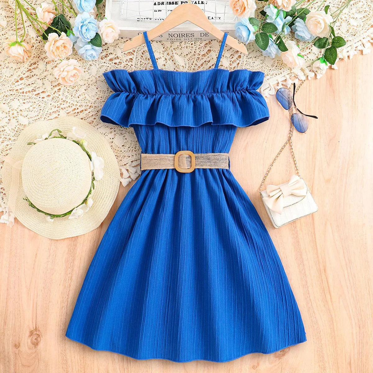 Prowow Girls Party Dresses With Belt 2pcs Trendy Ruffles Off Shoulder Dress For Girls Kids Clothes Teenagers Dresses Girls