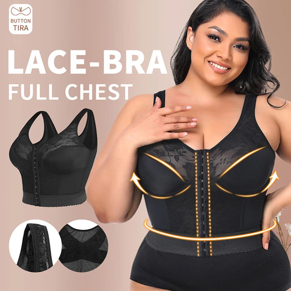 Push Up Bras with Non-adjusted Straps Women Long Tank Top Bra Front Closure Support Bras in Plus Size