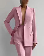 Women New 2pcs Clothes Set Solid Color Long Sleeve Blazer Jacket High Waist Long Pants Clothing Suit Summer Fashion Office