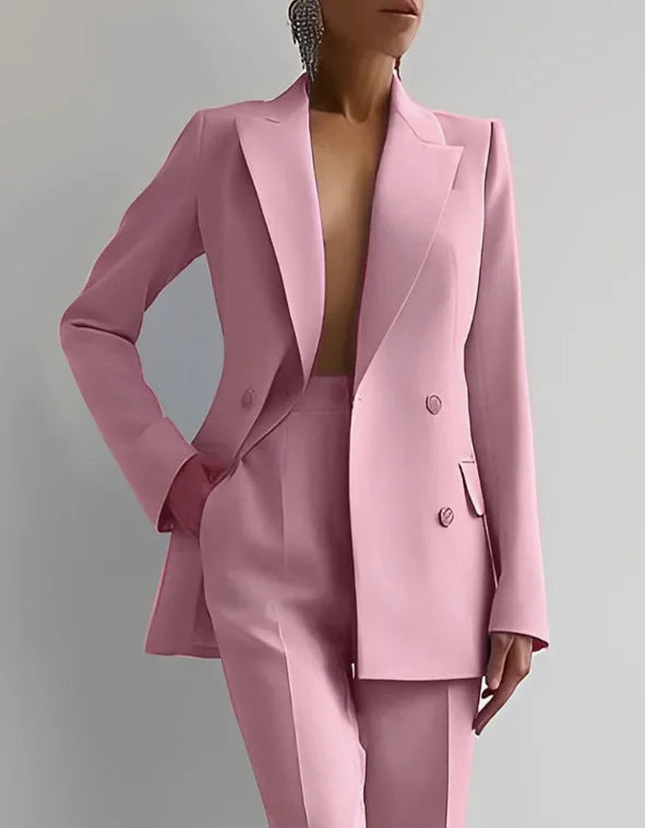 Women New 2pcs Clothes Set Solid Color Long Sleeve Blazer Jacket High Waist Long Pants Clothing Suit Summer Fashion Office