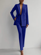 Women New 2pcs Clothes Set Solid Color Long Sleeve Blazer Jacket High Waist Long Pants Clothing Suit Summer Fashion Office