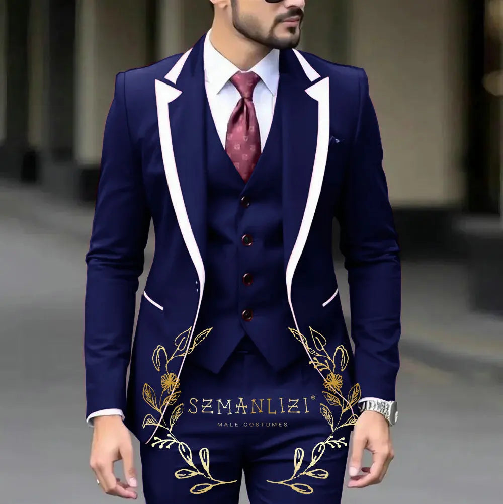 Royal Blue Wedding Tuxedos Men Suit Peak Lapel Terno Masculino Slim Fit Groom Prom Man Blazer Custom 3 Pieces Jacket Pant Vest