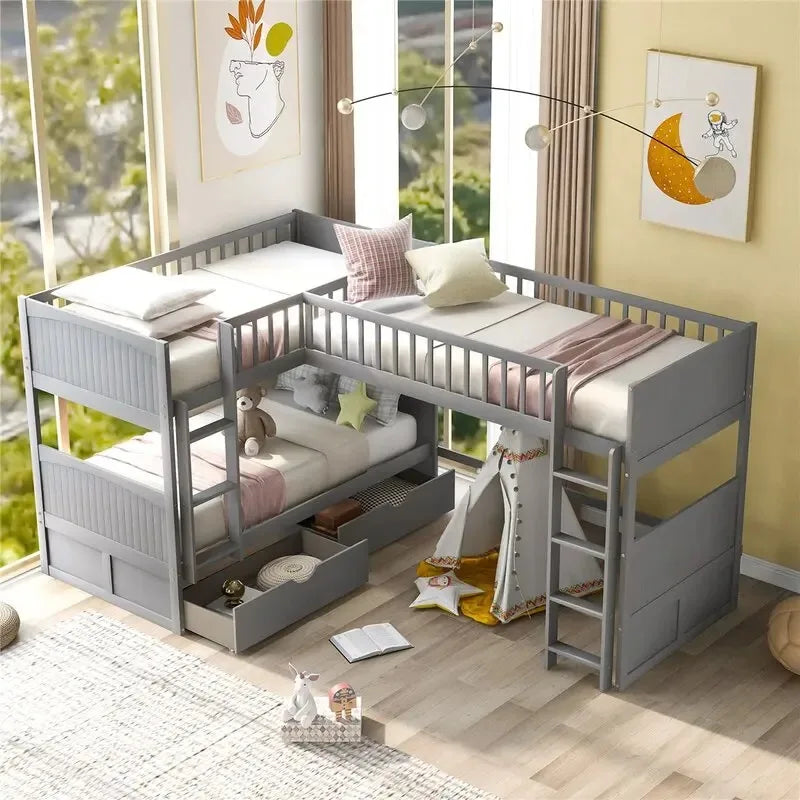 -For Modern  Wood Storage Children Three Bunk Bed Triple Bunk Bed for Kids Bedroom Furniture Muebles De Dormitorio Bedroom Set&