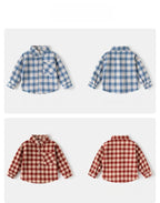 Spring Autumn Kids Plaid Long Sleeve Shirt Korean Style Boys Girls Loose Oversized Top Light Outerwear Casual Children Blouse