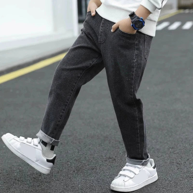 3-12 Years Old Spring Autumn Boys Jeans Fashion Splicing Slim Fit Style Long Denim Pants For Kids Children Trousers