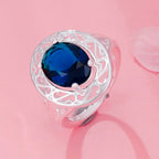 Hot sales 925 Sterling Silver creative Blue Crystal Oval Necklaces rings For Women Fashion streetwear Jewelry Set Wedding Gifts
