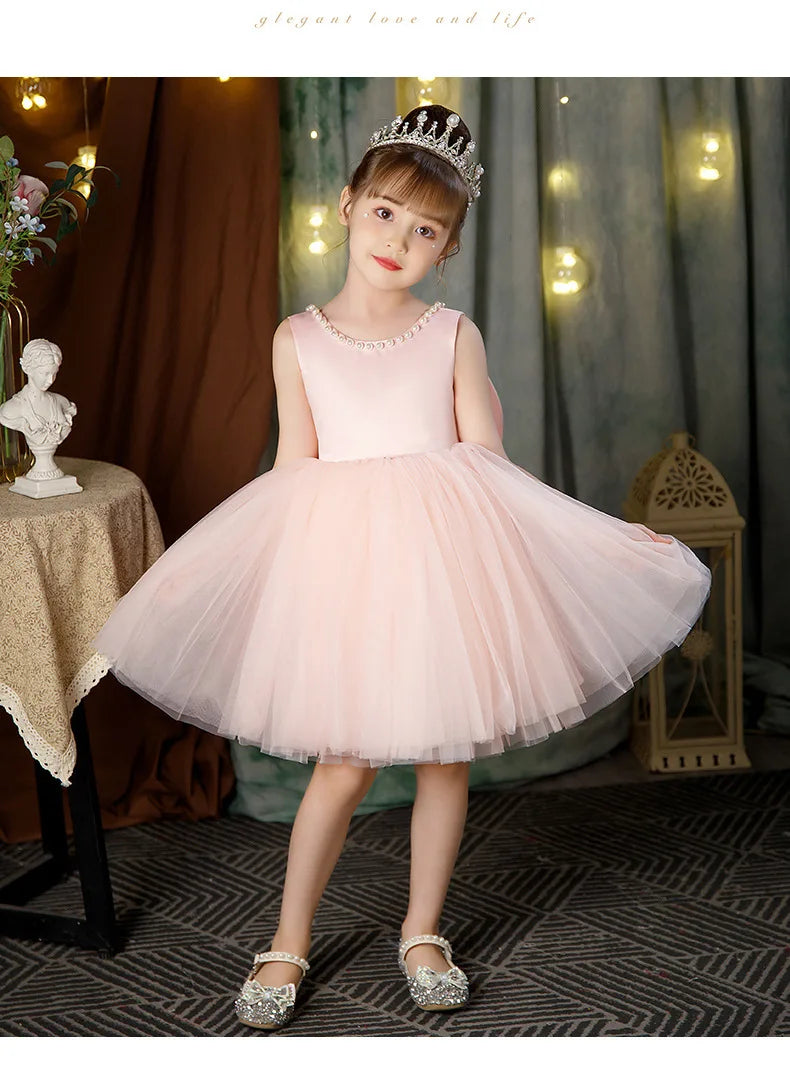 2-10 Years Girls Princess Dress Summer Tulle Big Bow Girls Wedding Dress Piano Performance Costume Host Costume New Kids Clothes