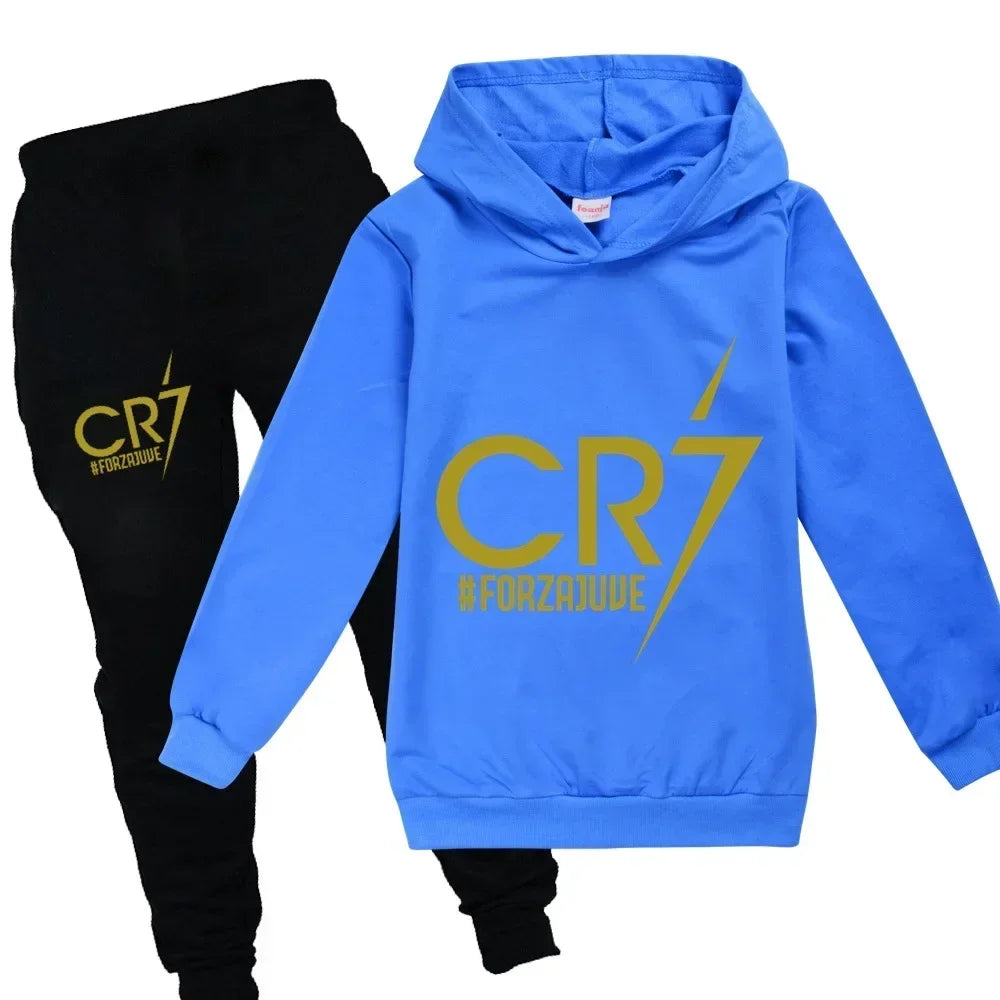 Kid Clothes Hooded Hoodie +Pants Suit Boy 3-12 Years Spring Autumn Sweatshirt Football CR7 Tracksuit Children Holiday Sportsuit