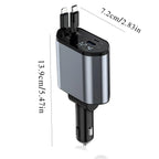 4-in-1 Retractable Car Phone Charger -Max 100W Quick Charge  and USB, Type-C Port for Phone 8-16 Series Android Smart Devices