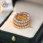 14K 18K Gold Plated Ring S925 Silver Pave Ring White Moissanite Ring Round Brilliant Cut Party Wedding Engagement Jewelry Gift