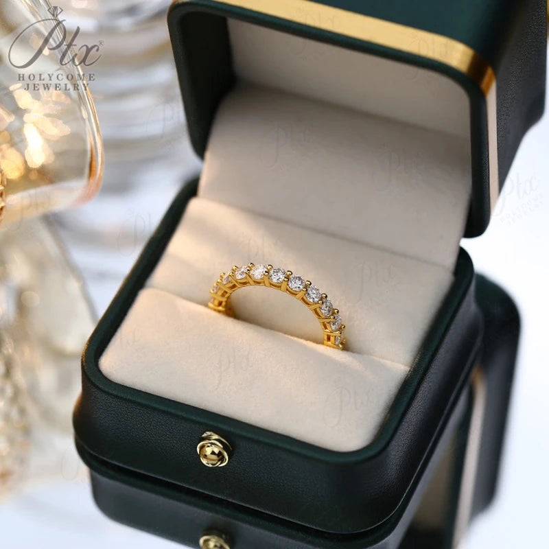 14K 18K Gold Plated Ring S925 Silver Pave Ring White Moissanite Ring Round Brilliant Cut Party Wedding Engagement Jewelry Gift