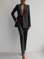 Women New 2pcs Clothes Set Solid Color Long Sleeve Blazer Jacket High Waist Long Pants Clothing Suit Summer Fashion Office