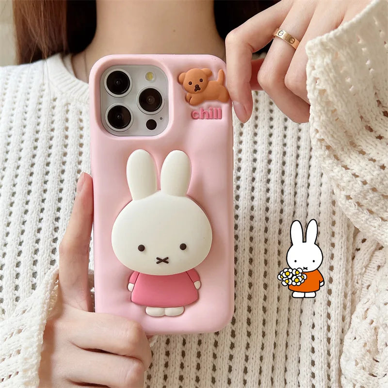 Miffy phone case suitable for iPhone 13-16promax soft silicone shock-absorbing three-dimensional cartoon protective case