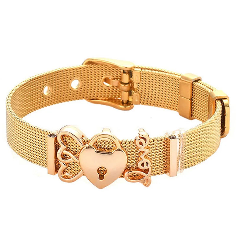 Fashion Stainless Steel For Woman Men Bracelet Mesh Bracelet Set Crystal Heart Anchor Charm Fine Bracelet Bangle Female Lover