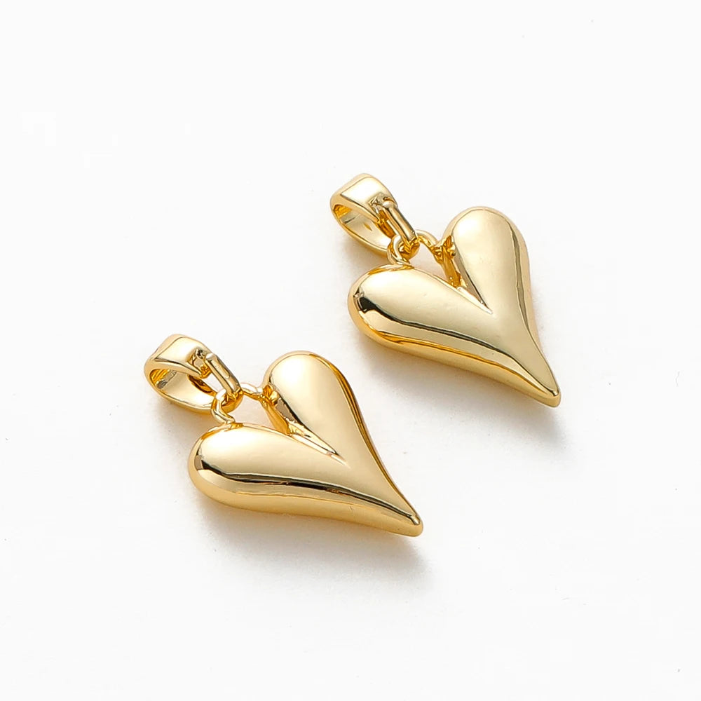 4pcs/lot 14K 18K Gold Plated Heart Charm with Jump Ring Necklace Making Supplies Solid Love Pendant For DIY Jewelry Accessories