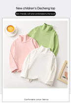1pcs Children T-Shirt Cute Cartoon Solid Top Baby Korean Clothing Kids Half High Collar Long Sleeve Base Shirt Girls Boys Tshirt