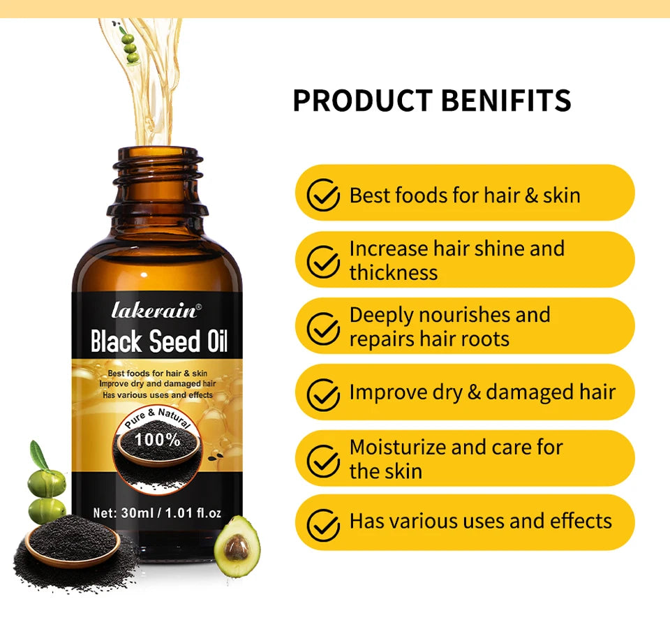 30ml Natural Black Seed Oil Serum Improve Dry&Frizzy Nourish And Repair Damaged Hair Essential Massage Oil Smooth Hair Skin Care