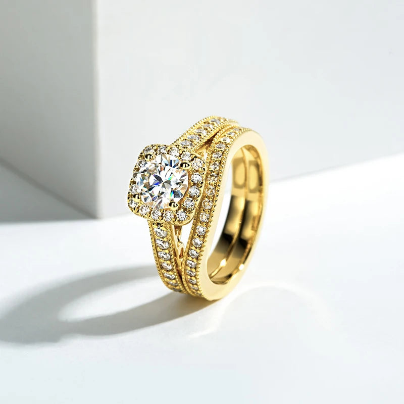14K Gold Color Ring Set For Women 925 Sterling Silver 1 Carat All Moissanite Engagement Ring