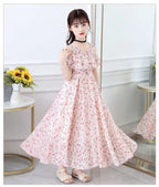 2025 fashion new Summer Teenager Girl Princess Kids Dresses Sleeveless Floral Vestidos Clothes mesh costume 6 8 9 10 12 14 Year