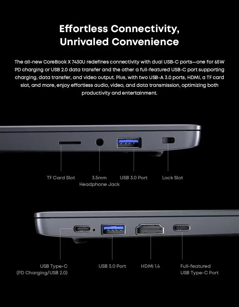 CHUWI CoreBook X Gaming Laptop 14.1 inch 2K IPS Screen AMD R5-7430U 16GB DDR4 RAM 512GB SSD Windows 11 Wifi6 Notebook Computer