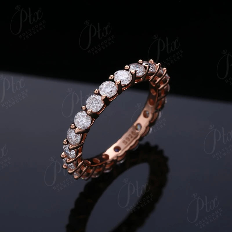 14K 18K Gold Plated Ring S925 Silver Pave Ring White Moissanite Ring Round Brilliant Cut Party Wedding Engagement Jewelry Gift