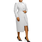 HLJ High Quality Elegant Office Lady Blazer Two Piece Sets Women Lapel Long Sleeve Coat And Slim Dress Outfit Female Clothing