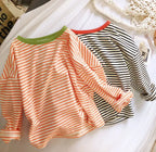 Boys and Girls T-shirt Long Sleeved Children's Base Shirt Spring and Autumn Pure Cotton Casual Versatile Striped Baby Top