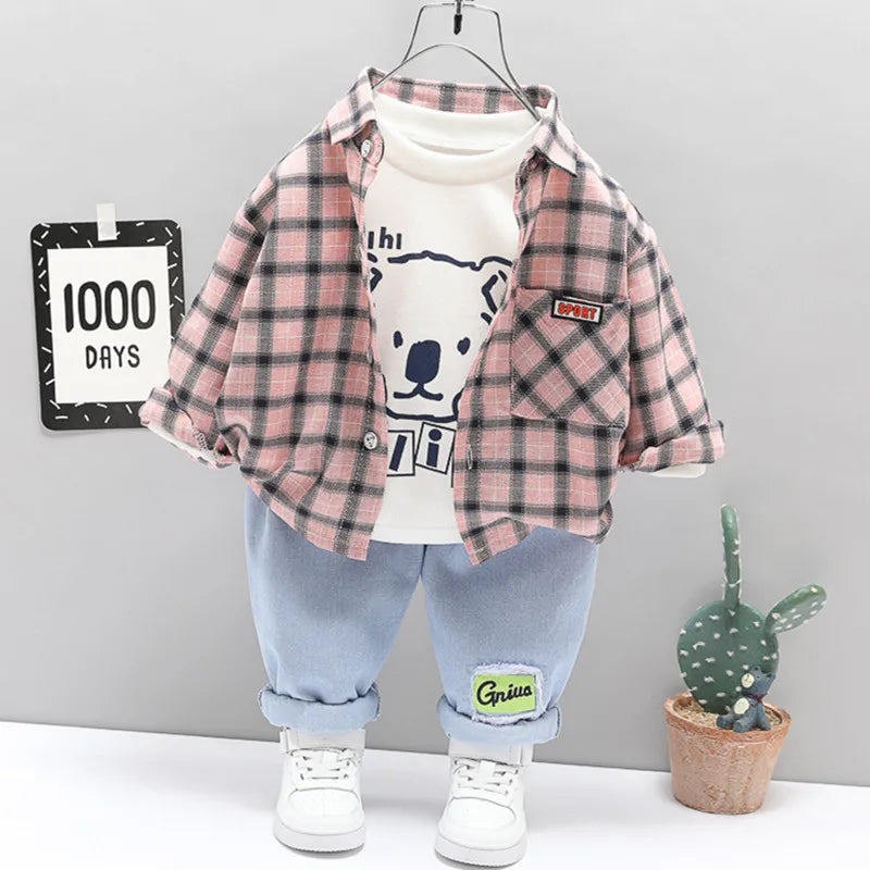 Baby Boy Clothes 0-5 Years Old Spring And Autumn Cotton Suit Boy Letter Plaid Hooded Shirt + Pants Baby Boy Two-Piece Suit
