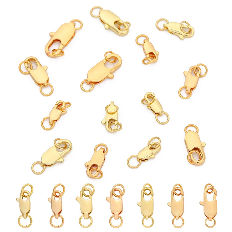 1/2 Set Copper 14K/18K Gold Plated Lobster Clasp With Open Jump Rings For Bracelet Necklace Chains Connectors DIY Jewelry Making
