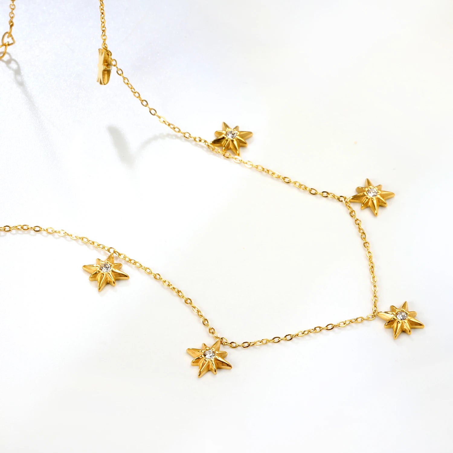 LUXUKISSKIDS Trendy Korean 5 Stars Charms Clavicle Choker Steel Fairy Woman Eight-Pointed Star with Shiny Zirconia Neck Collier
